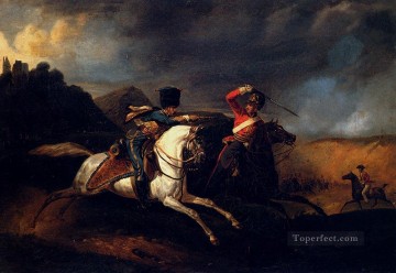 Zwei Soldaten zu Pferd Schlacht Horace Vernet Ölgemälde